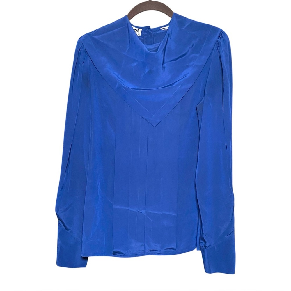 Vintage Regina Porter Silky Whimsical Scarf Secretary Blouse Blue Size 10